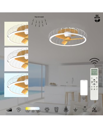 NATURE * VENTILADOR PLAFÓN LED BLANCO/HAYA CON MANDO